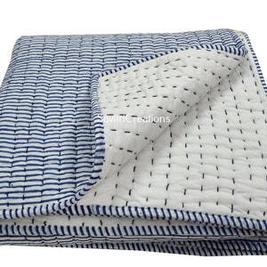 Reversible Quilt Jaipuri Razai, Hand Block Print Blue Quilt, Light Weight Soft Quilt,Cotton Voile Quilt Floral with cotton filling Quilt