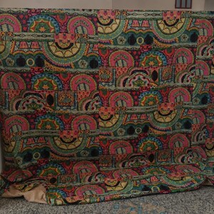 Indiskt handgjort Kantha-täcke i bomull, vändbart boho-överkast, flerfärgat vintage-överkast, Gudari