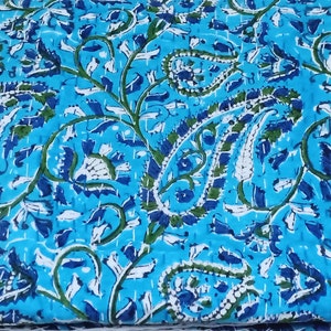 Kantha Quilt Blue Indian Handmade Floral Print Kantha Quilt Pure Cotton Blue Bedspread Kantha Quilt Kantha Throw Blanket Bedspread Blue