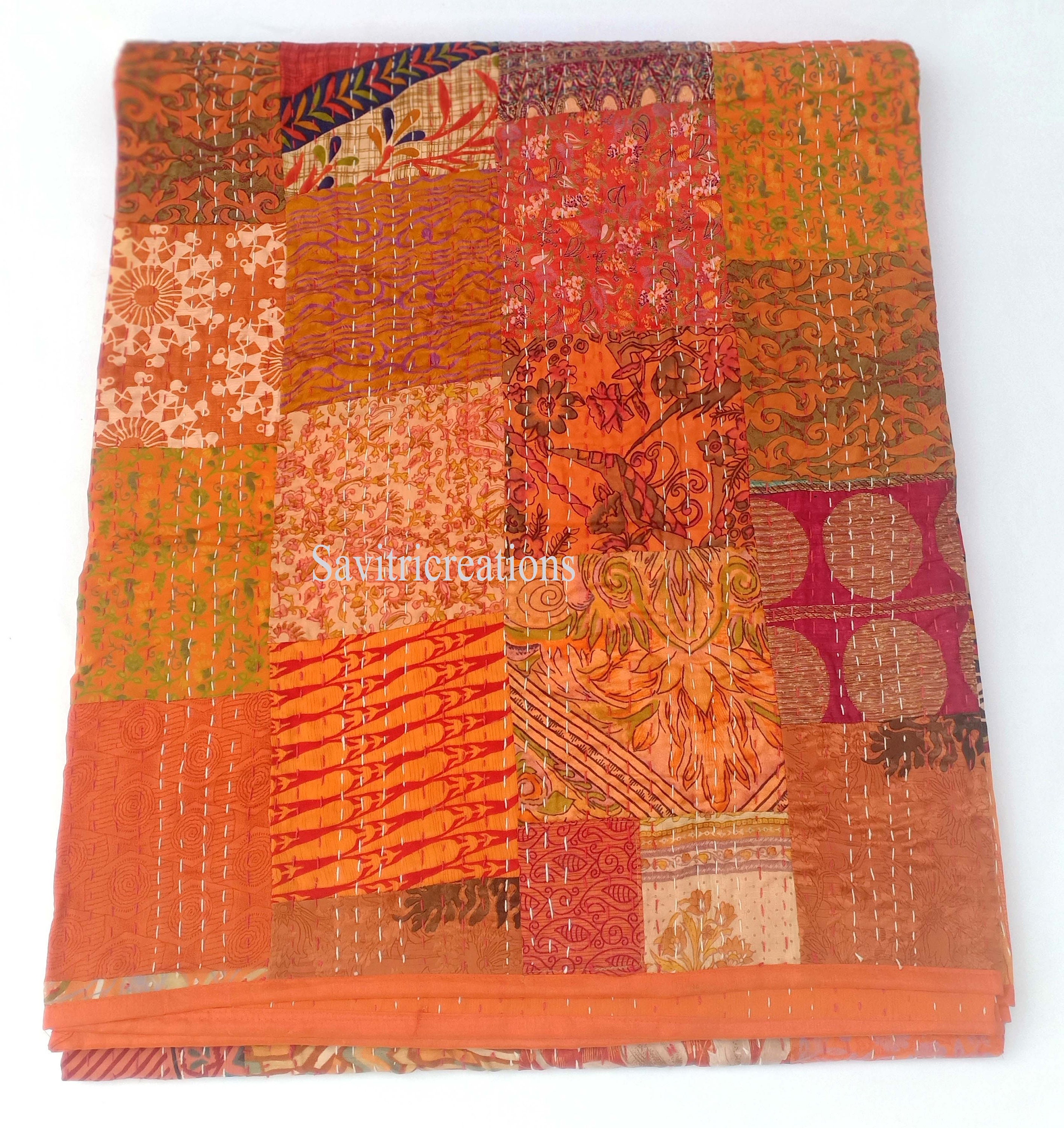 Assorted Patola Silk Kantha Blanket Bedspread Patchwork Kantha Etsy