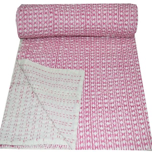 Indian Hand Block Kantha Quilt Diamond print King Size Cotton Kantha Quilt Bedspread Throw Gudari