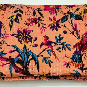 Edredón bohemio, ropa de cama bohemia, edredón kantha, edredón de algodón hecho a mano, decoración del hogar, manta para sofá, colcha Kantha