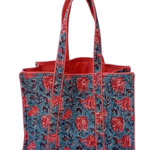 Indian Hand block Quilted Bag Floral Printed Bag Stylish Large Tote bag Shoulder Bag Shopping Bag Eco Friendly Bag Block Print