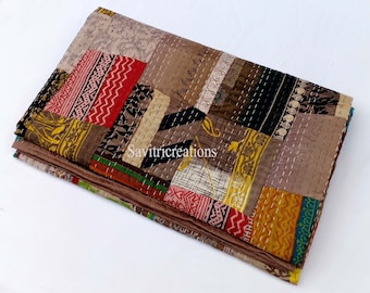Hand stitched Kantha Quilt Bedspread Indian Handmade Cotton Kantha Throw Blanket
