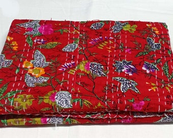 Indian Kantha quilt kantha quilt Queen block print quilted Indian kantha Quilt Red Indian kantha bedspread Indian Hand Block Print Kantha