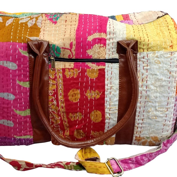 Indian Handmade Kantha Luggage Bag Personalized Outdoor Bag Travel Bag Hand Stitched Bag