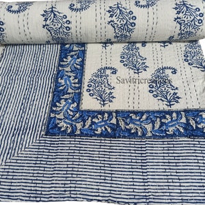 Indian Kantha Quilt Throw, Indian Handmade Cotton Kantha Quilts,Kantha Bedspread 100% cotton, Handblock Kantha Quilt,Gudari Cotton