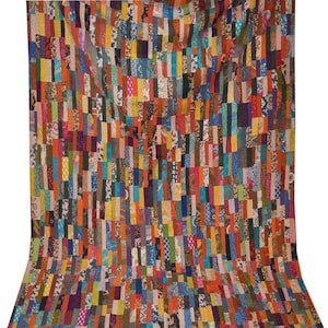Vintage Kantha-täcke, lapptäcke i remsa, vändbart sängkläder