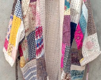 Handgemaakt kantha gewatteerd kimonojack, boho patchworkjas