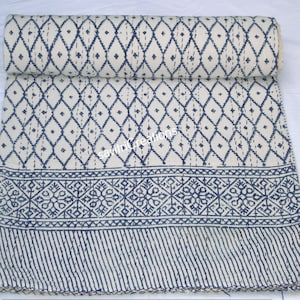 Indian Vintage Kantha Quilt Handmade grey hand block print 100% Cotton Bed cover Bedspread Blanket King size Kantha Quilt