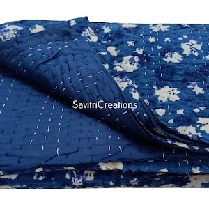 Reversible Jaipuri Razai, Hand Block Print Indigo Blue Quilt, Light Weight Soft Fine Quilt,Cotton Voile Quilt with cotton filling Quilt