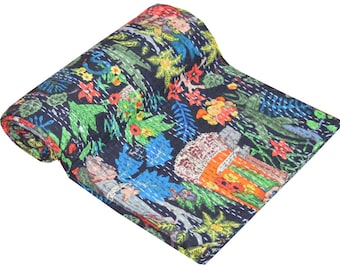 Indian Kantha Quilt Floral Print Kantha Throw Bedding Prothom alo full King Size Multi Colour Kantha Quilt Gift for Her