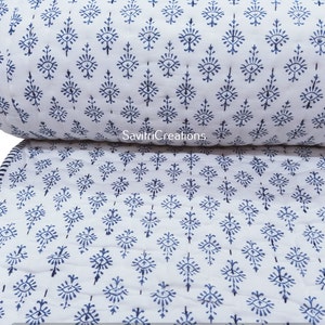 Indian Handmade Reversible Kantha Quilts Soft Cotton Quilt Hand Block Print Quilt /Jaipuri Famous Blue Quilt/King size Quilt