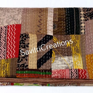 Bohemian Silk Patchwork Kantha Quilt Handcrafted  Boho Bedding