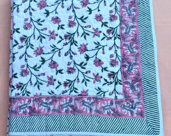 Hand Block Print King Quilt: Reversible Indian Cotton Bedspread
