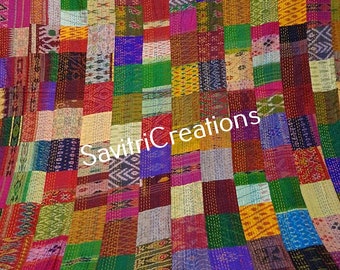 Bohemian Patchwork Kantha Quilt Handmade Vintage Quilts Cotton Boho King Size Bedding Throw Blanket