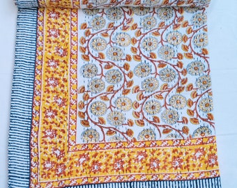 Indian Hand stitched Kantha Quilt Bohemian Bedspread Cotton Queen & Twin Size Boho Blanket