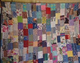 Handmade Patchwork Kantha Quilt: Bohemian Cotton Bedspread