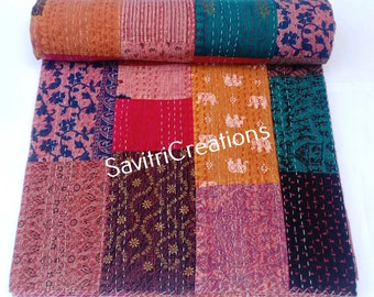 Colcha Kantha feita à mão: Colcha indiana vintage em patchwork