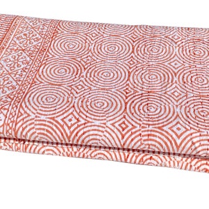 Handmade Red Geometric Kantha Quilt Indian Block Print Cotton Bedspread Boho Throw Blanket Reversible Bedding Queen Size Quilt Gift For Mom