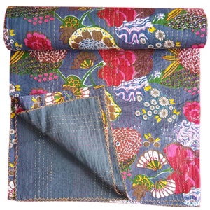 Indian kantha quilt Kantha Quilt Kantha Throw Indian Quilts Cotton Kantha bohemian quilt Indian Kantha Boho Quilt kantha gift for Mom