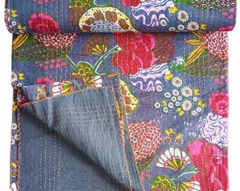 Indian kantha quilt Kantha Quilt Kantha Throw Indian Quilts Cotton Kantha bohemian quilt Indian Kantha Boho Quilt kantha gift for Mom