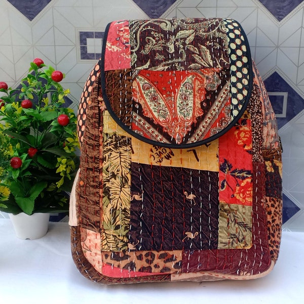 Indian Handmade Vintage Kantha Quilt Patchwork Cotton Indian Laptop Bag Hand Bohemian Hippie Tote Backpack