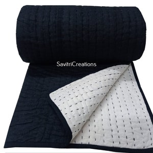 Indian Kantha Quilt Queen Size Cotton Kantha kantha colorblack 108x90 Inches Quilt Blanket Kantha Quilt Queen Block Print Quilt Queen Quilt