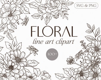 Florale Linie Kunst Clipart, botanische Blume Linie Kunst SVG Kranz, Rahmen, weiße florale feine Linie Kunst handgezeichnete Skizze, Hochzeit Grafik PNG