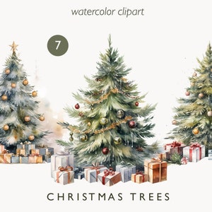 Clipart albero di Natale dell'acquerello, albero di Natale decorato con acquerello invernale, clipart albero di neve con acquerello invernale di Natale - download PNG