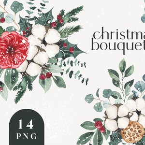 Clipart de buquê em aquarela, arranjo de flores clipart, clipart de Natal em aquarela, download floral de inverno, clipart de flor vermelha de inverno PNG