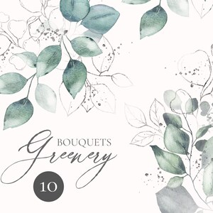 Aquarel groene bladeren arrangementen, groen bruiloft boeketten clipart-Floral goud zilver verlaat botanische kunst, digitale downloads PNG