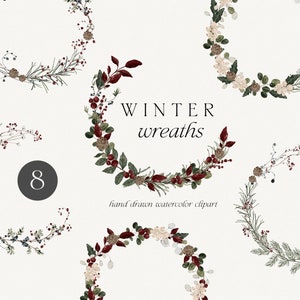 Clipart di ghirlande invernali dell'acquerello, clipart di ghirlande floreali di Natale, cornice invernale dell'acquerello, cornice delicata clipart ghirlanda di Natale PNG