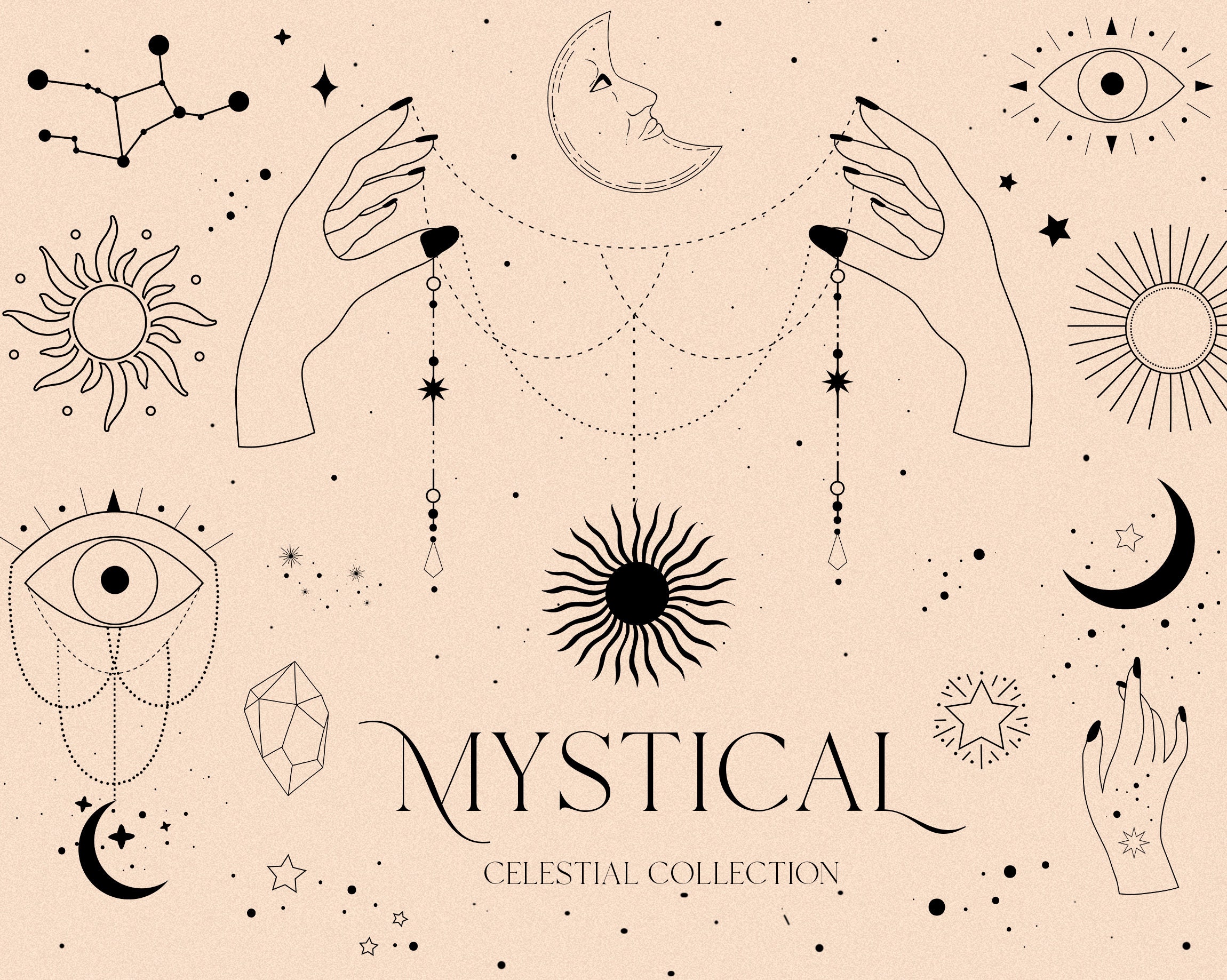 Download Mystical Celestial Sun Moon Magic Clipart Cosmic Esoteric Etsy