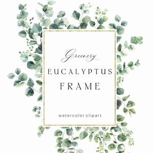 Eukalyptus Rahmen Clipart - Aquarell Eukalyptus goldener Kranz - Grüne Blätter Eukalyptus - Aquarell Hochzeit Eukalyptus Rahmen PNG