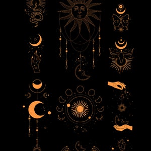 Esoteric Magic Mystical Logo Clipart, Black Celestial Moon Sun Logotype ...