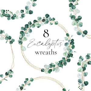 Eukalyptus Kranz Clipart, Aquarell Eukalyptus goldenen Rahmen, Baby blau Eukalyptus gold Kranz, grüne Blätter, Aquarell Hochzeit Kranz PNG