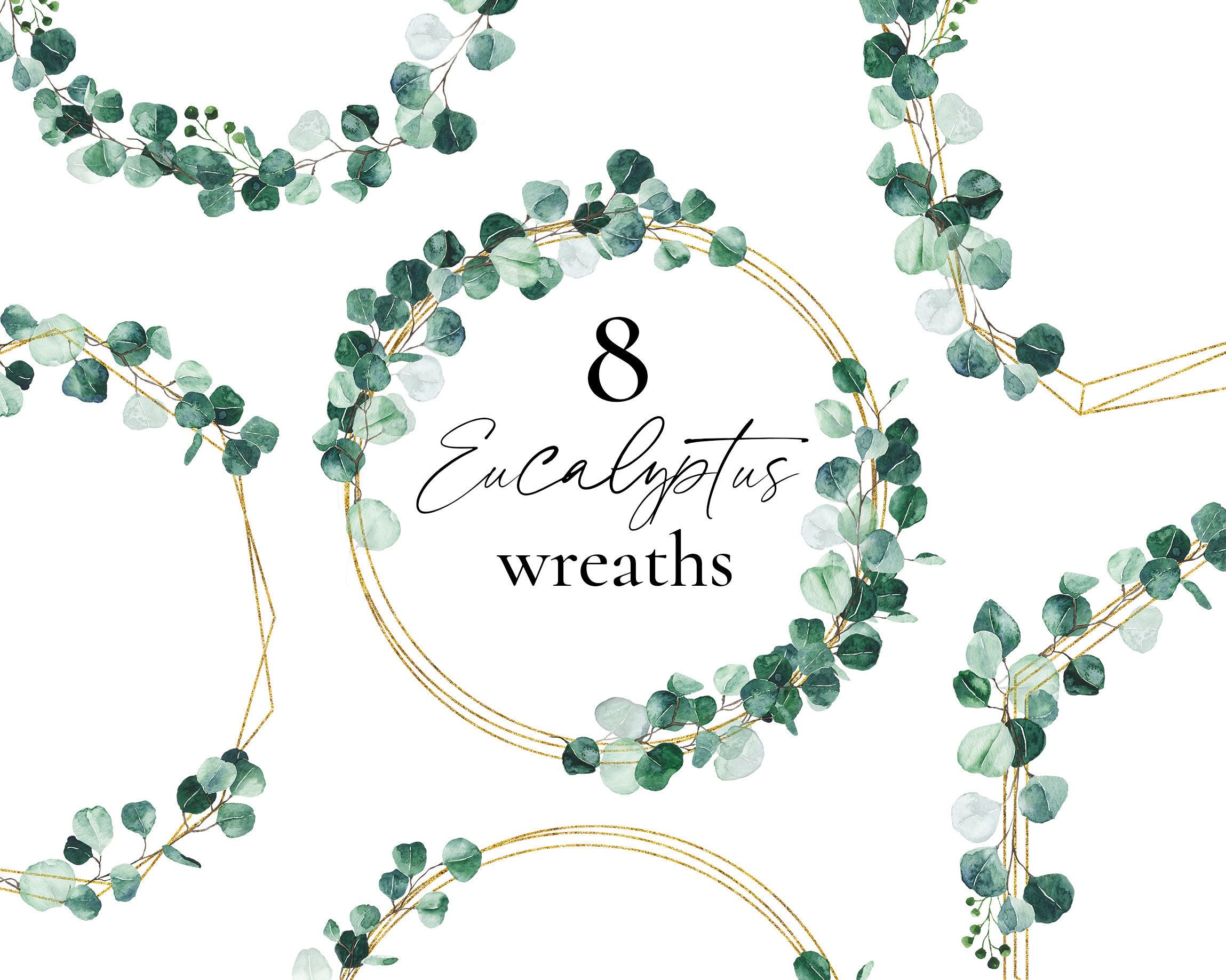 Eucalyptus Wreath Clipart Watercolor Eucalyptus Golden Frame - Etsy