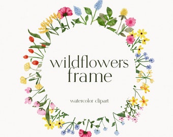 Wildblumen Kranz Clipart, Wildblumen Rahmen, Wiese Wildblumen Rundrahmen, Botanische Florale Bord borde, HochzeitSeinladung Wildblume PNG