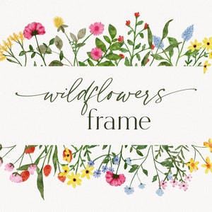 Wildblumen Rahmen Clipart, Aquarell Wildblumenkranz, Wiesenrahmen, Botanischer Blumenrahmen, Hochzeitseinladung Wildblumenrahmen PNG