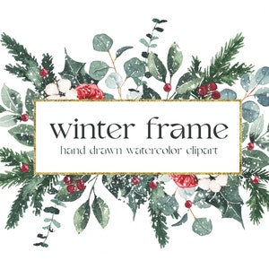 Clipart cadre de Noël, clipart cadre floral d’hiver, couronne de Noël clipart cadre PNG, clipart cadre d’or, hiver verdure clipart PNG