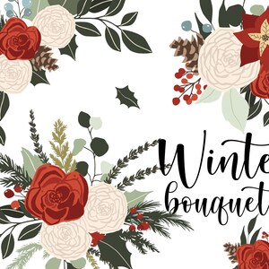 Clipart de buquê de natal, buquê de inverno, floral de azevinho, buquês de flores de natal, arranjos de flores de inverno, buquês de rosas vermelhas png