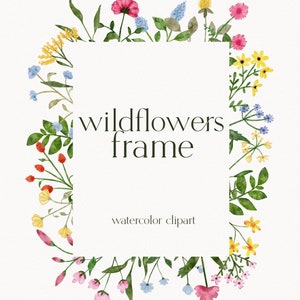 Clipart de couronne de fleurs sauvages à l’aquarelle, Cadre de fleurs sauvages, Cadre de prairie, Bordure florale botanique, Cadre de fleurs sauvages d’invitation de mariage PNG
