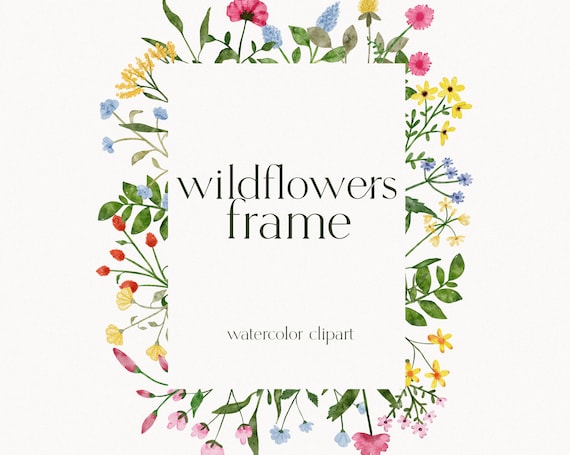 Watercolor Wildflower Wreath Clipart Wild Flower Frame - Etsy
