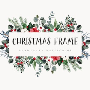 Clipart de cadre aquarelle de Noël, clipart de couronne de Noël, cadre de verdure d’hiver PNG, couronne florale de Noël PNG télécharger