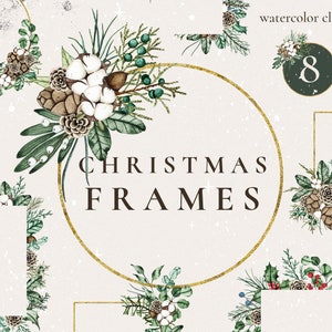 Kerst bloemen frame clipart, aquarel winter frame, kerstkrans clipart frame PNG, gouden frame clipart, aquarel bloemen frame PNG