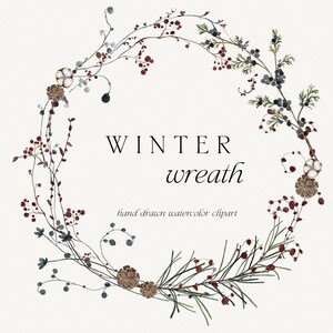 Zarter Aquarell Winterkranz Clipart, Weihnachten Blumenkranz Clipart, Beere Winter Blume Grün, Weihnachten botanisch PNG