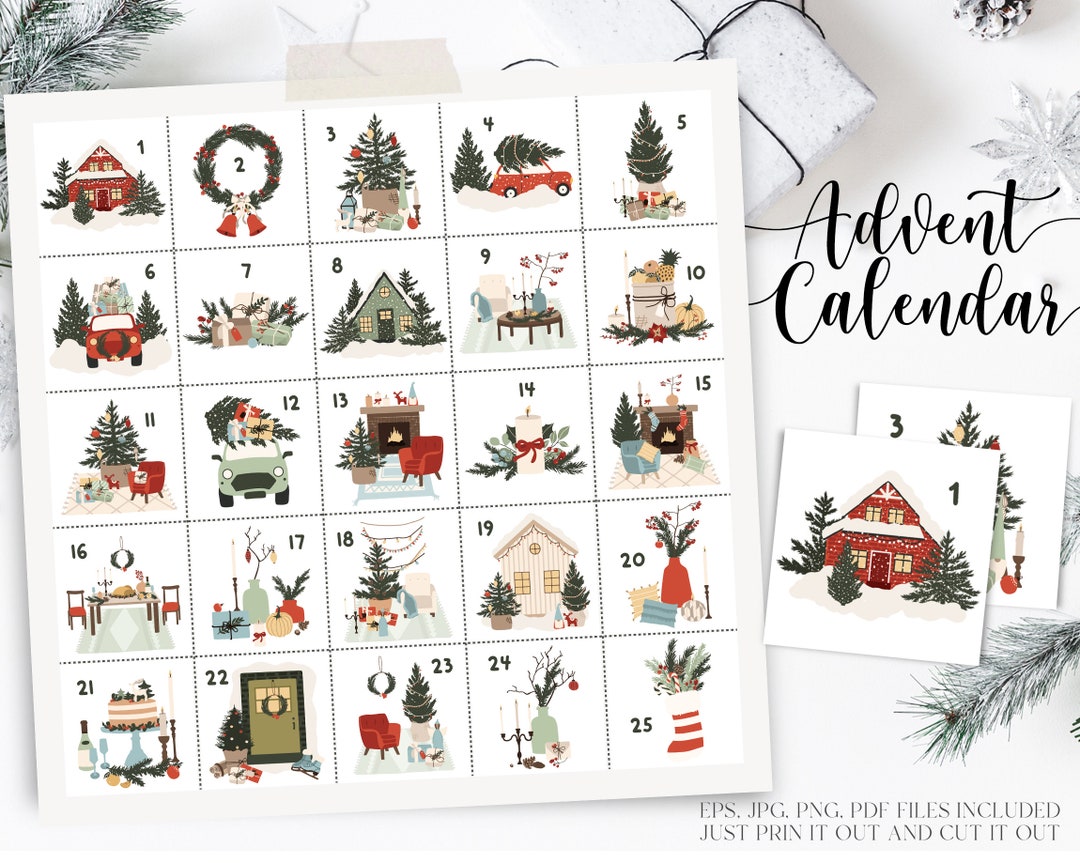 Advent Calendar Printable, Christmas Advent Calendar for Kids, Digital