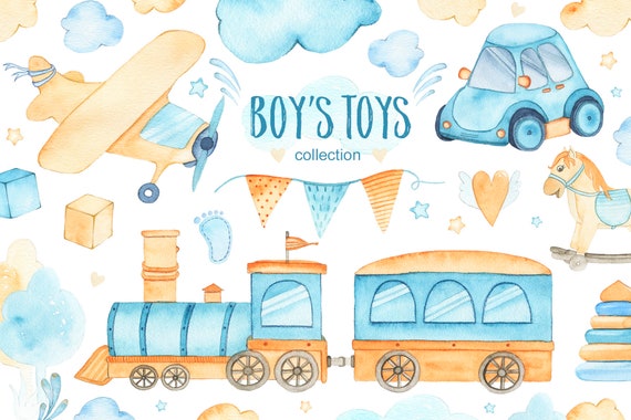 Baby Boy zabawki akwarela clipart to chłopiec clip art - Etsy Polska