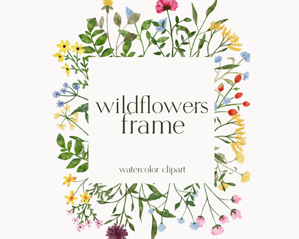 Watercolor Wildflower Frame Clipart Wild Flower Wreath | Etsy